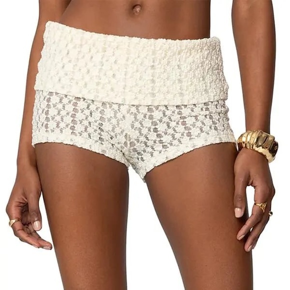no brand Pants - Y2K White Lace Foldover Micro Shorts Size Small Boho Beach Coquette